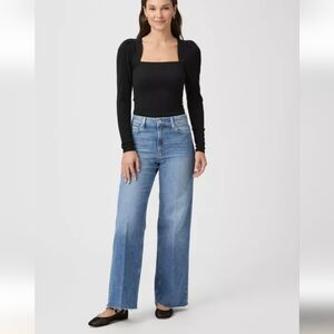 Catherine Malandrino Long Sleeve Sibyl Top Black Rib Knit, Puff Sleeves Size M